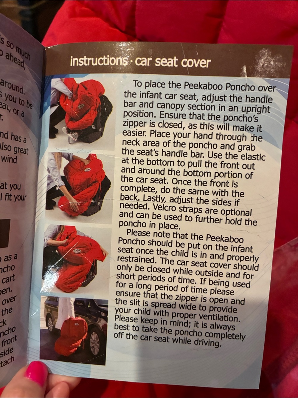 Peekaboo Poncho Red Quilted Jacket/car seat cover/shopping cart liner NWT - Picture 5 of 11